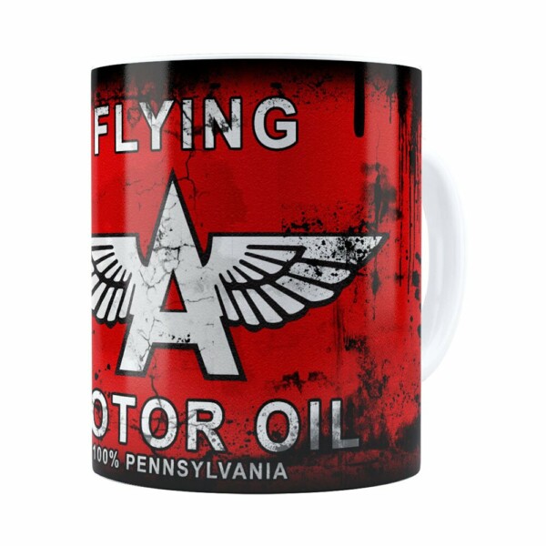 Caneca Lata De Óleo Retrô Oil Flying Branca