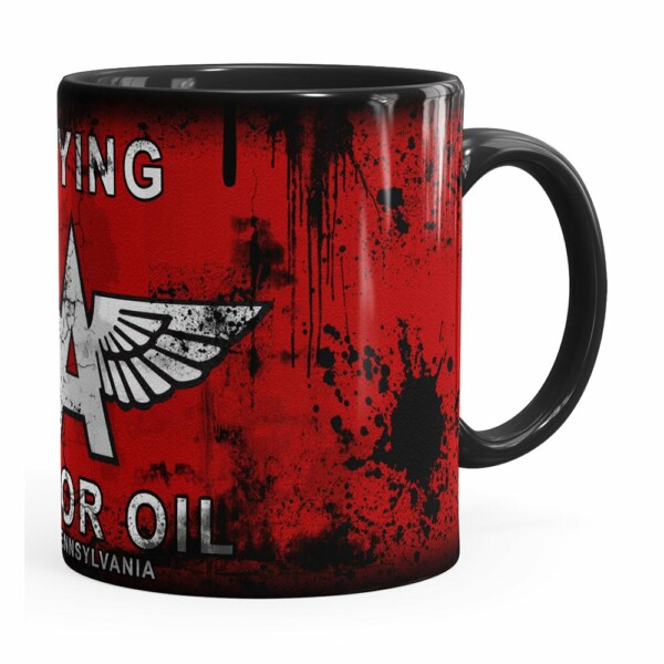 Caneca Lata De Óleo Retrô Oil Flying Preta