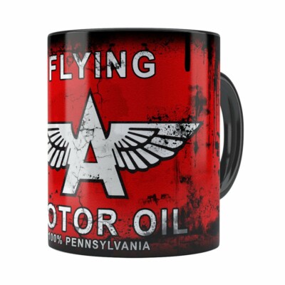 Caneca Lata De Óleo Retrô Oil Flying Preta