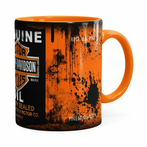 Caneca Lata De Óleo Retrô Oil Harley Davidson Laranja