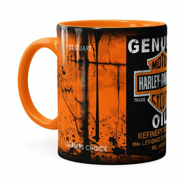 Caneca Lata De Óleo Retrô Oil Harley Davidson Laranja