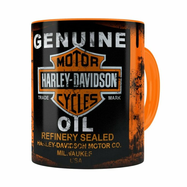 Caneca Lata De Óleo Retrô Oil Harley Davidson Laranja