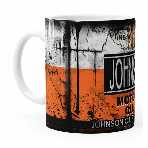 Caneca Lata De Óleo Retrô Oil Johnson Branca