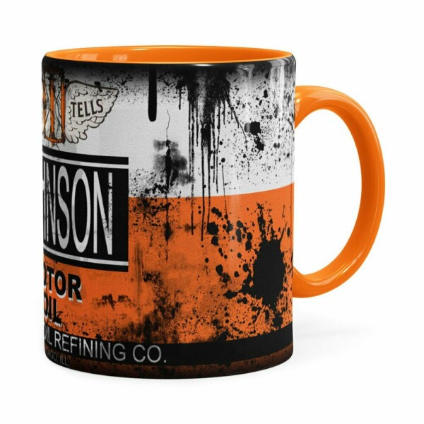 Caneca Lata De Óleo Retrô Oil Johnson Laranja