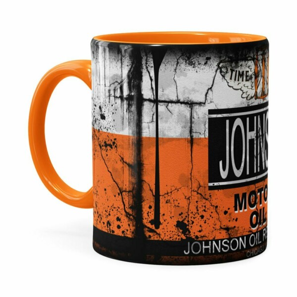 Caneca Lata De Óleo Retrô Oil Johnson Laranja