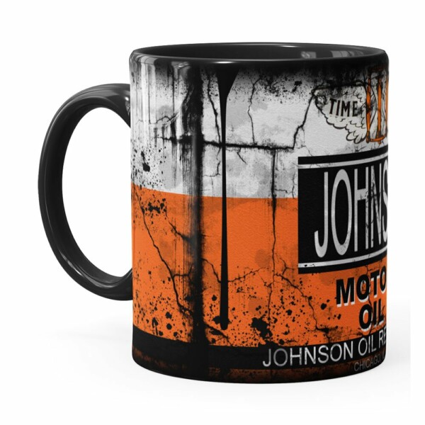 Caneca Lata De Óleo Retrô Oil Johnson Preta