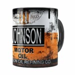 Caneca Lata De Óleo Retrô Oil Johnson Preta