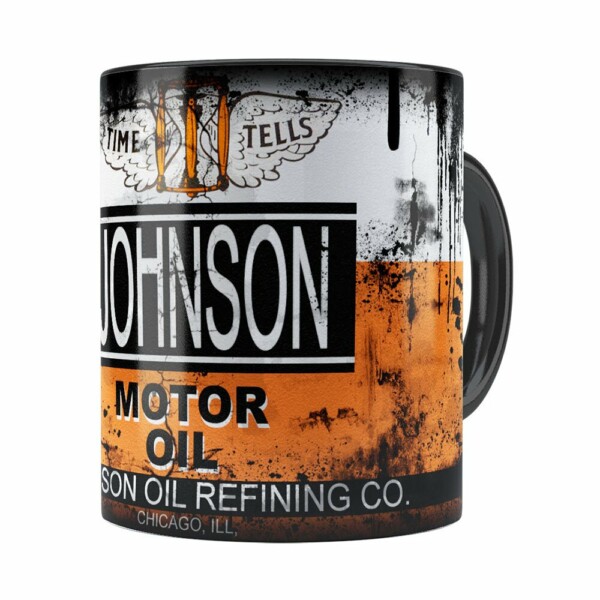 Caneca Lata De Óleo Retrô Oil Johnson Preta