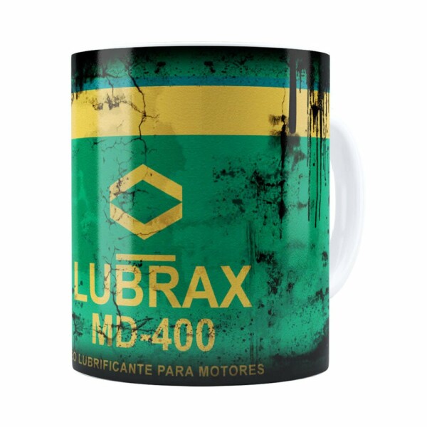 Caneca Lata de Óleo Retrô Oil Lubrax v01 Branca