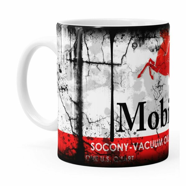 Caneca Lata De Óleo Retrô Oil Mobiloil Branca