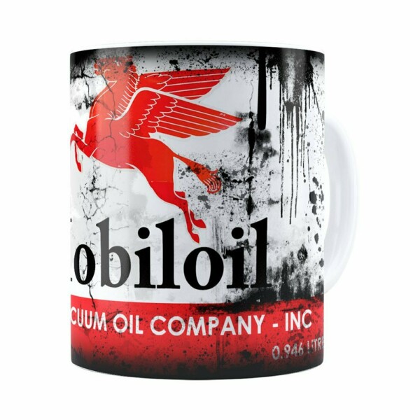 Caneca Lata De Óleo Retrô Oil Mobiloil Branca