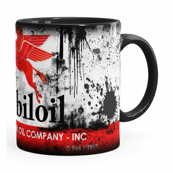 Caneca Lata De Óleo Retrô Oil Mobiloil Preta
