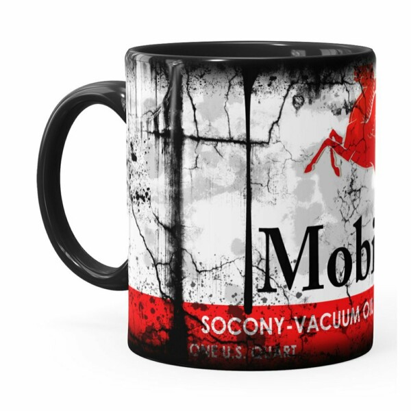 Caneca Lata De Óleo Retrô Oil Mobiloil Preta