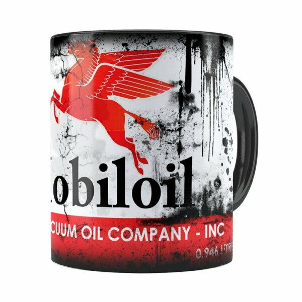 Caneca Lata De Óleo Retrô Oil Mobiloil Preta