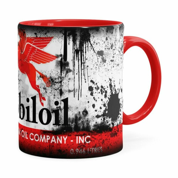 Caneca Lata De Óleo Retrô Oil Mobiloil Vermelha