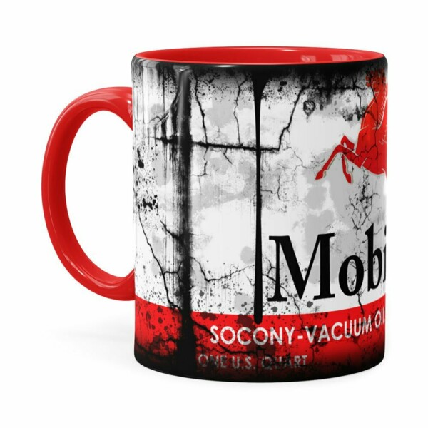 Caneca Lata De Óleo Retrô Oil Mobiloil Vermelha