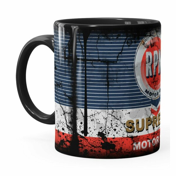 Caneca Lata De Óleo Retrô Oil Rpm Preta