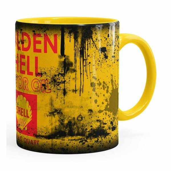Caneca Lata De Óleo Retrô Oil Shell Amarela