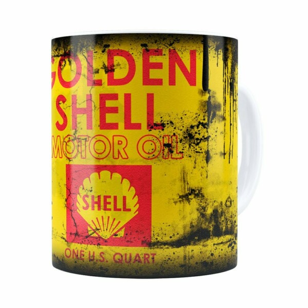 Caneca Lata De Óleo Retrô Oil Shell Branca