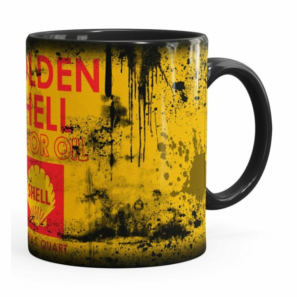 Caneca Lata De Óleo Retrô Oil Shell Preta
