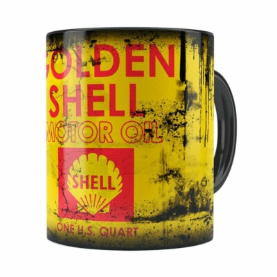Caneca Lata De Óleo Retrô Oil Shell Preta