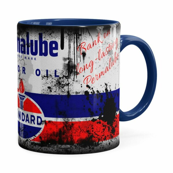 Caneca Lata De Óleo Retrô Oil Standard Azul Escuro