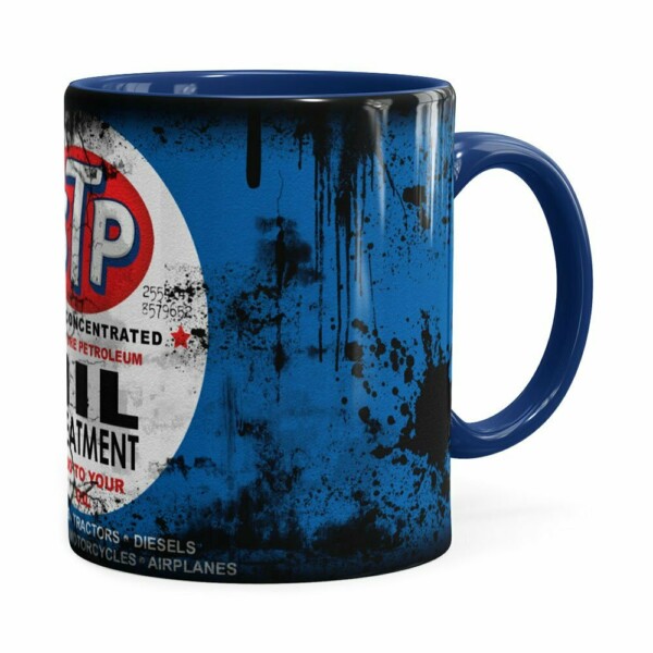 Caneca Lata De Óleo Retrô Oil Stp Azul Escuro