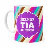 Caneca Melhor Tia Do Mundo Listras Coloridas Branca