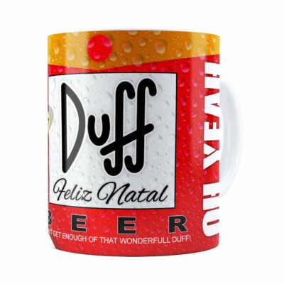 Caneca Natal Homer Simpson Duff Beer Branca