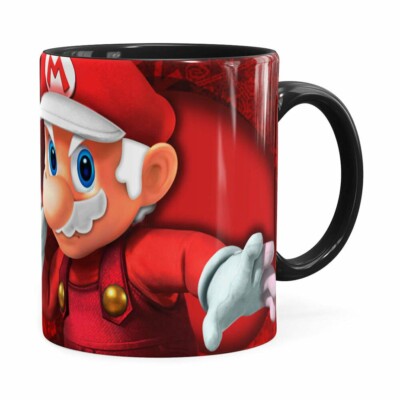 Caneca Natal Mario Bros Its Me Mario Noel V01 Preta