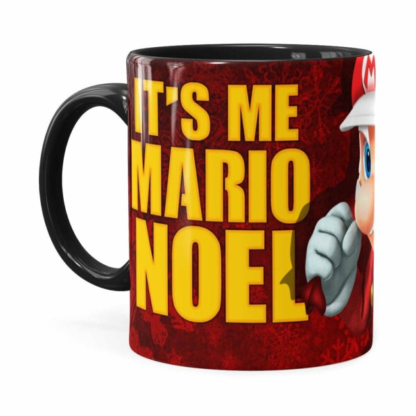 Caneca Natal Mario Bros Its Me Mario Noel V01 Preta