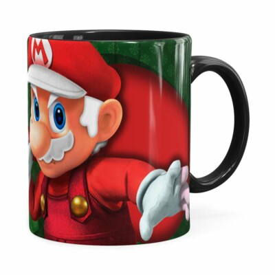Caneca Natal Mario Bros Its Me Mario Noel V02 Preta
