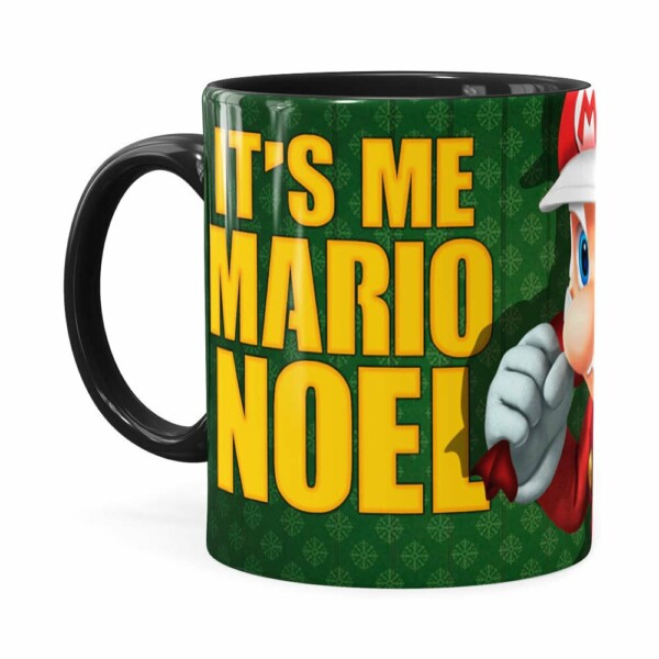 Caneca Natal Mario Bros Its Me Mario Noel V02 Preta