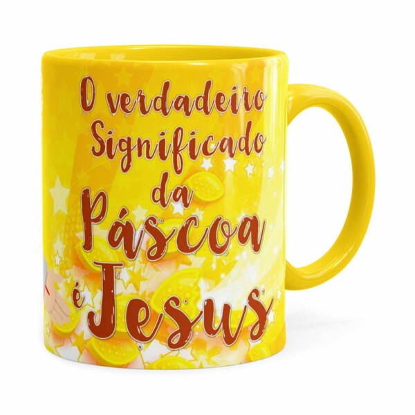 Caneca Páscoa Verdadeiro Significado é Jesus V02 Amarela