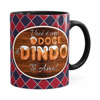 Caneca Personalizada Doce De Dindo Com Foto Preta