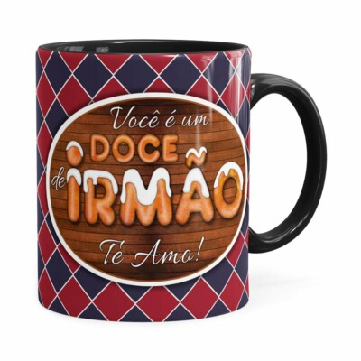 Caneca Personalizada Doce De Irmão Com Foto Preta