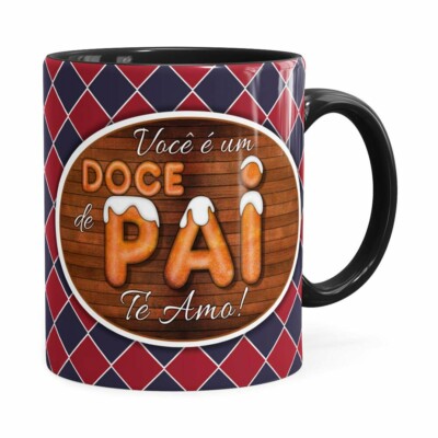 Caneca Personalizada Doce De Pai Com Foto Preta