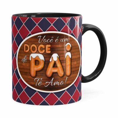Caneca Personalizada Doce De Pai Com Nome Preta