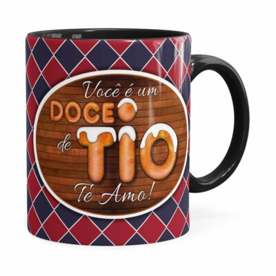 Caneca Personalizada Doce De Tio Com Foto Preta
