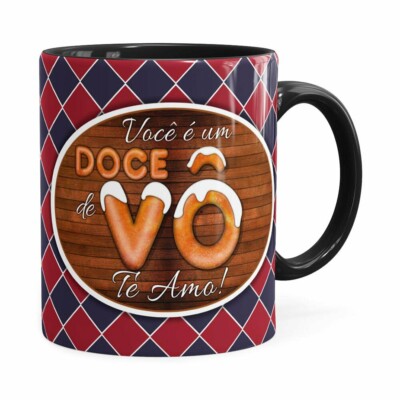 Caneca Personalizada Doce De Vô Com Foto Preta