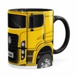 Caneca Personalizada Truck Amarelo V02 Com Nome Preta
