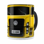 Caneca Personalizada Truck Amarelo V02 Com Nome Preta