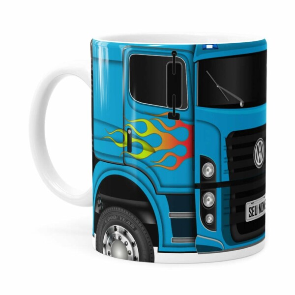 Caneca Personalizada Truck Azul V01 Com Nome Branca