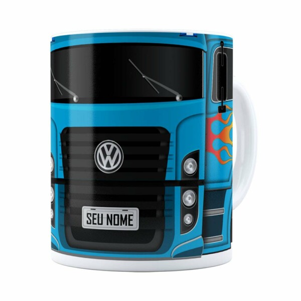 Caneca Personalizada Truck Azul V01 Com Nome Branca