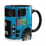 Caneca Personalizada Truck Azul V01 Com Nome Preta