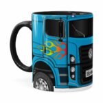 Caneca Personalizada Truck Azul V01 Com Nome Preta