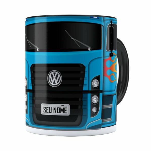 Caneca Personalizada Truck Azul V01 Com Nome Preta