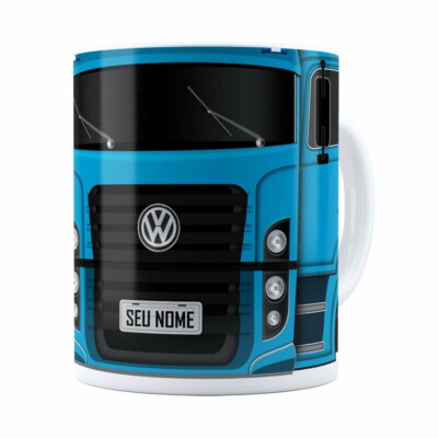 Caneca Personalizada Truck Azul V02 Com Nome Branca