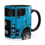 Caneca Personalizada Truck Azul V02 Com Nome Preta