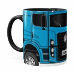 Caneca Personalizada Truck Azul V02 Com Nome Preta